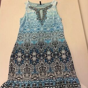 White House Black Market Turquoise and White Embellished Dress